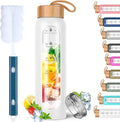 Aqulea Glass Water Bottles 25 Oz with Silicone Sleeve - BPA Free Reusable Wide Mouth Glass Motivational Water Bottles with Fruit Infuser – Leak Proof Borosilicate Water Bottle with Time Marker (White)