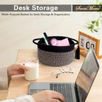 Decorative Small Gift Basket Empty – SweetMemo Cute Woven Rope Organizer Baskets for Desk, Bedside, Bathroom, Key, Round Boho Decor Cotton Bin with tassel, Gift Bag, Ribbon – Rustic Black Brown