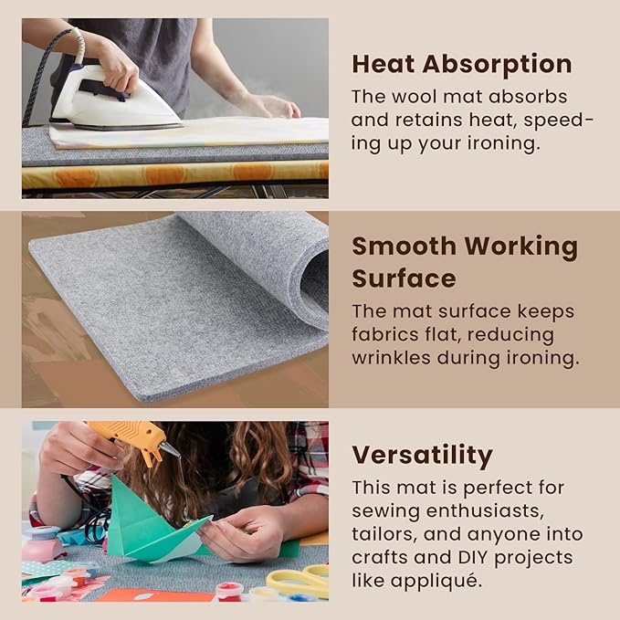 Somime 17x25" Wool Pressing Mat, 100% New Zealand Wool Ironing Mat, Felted Wool Ironing Board for Sewing, Quilting, DIY Crafts, and Embroidery