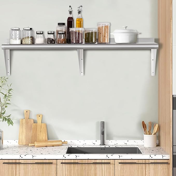HARDURA Stainless Steel Shelf 14" x 72", 352lb Commercial Shelves Wall Mount Metal Shelving with Backsplash and Brackets for Kitchen, Restaurant, Laundry Room and Home