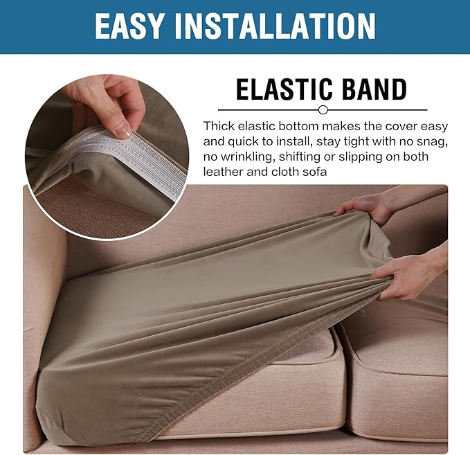 H.VERSAILTEX Velvet Stretch Couch Cushion Cover Plush Cushion Slipcover for Chair Loveseat Sofa Cushion Furniture Protector Seat Cushion Sofa Cover (3 Piece XL Sofa Cushion Covers, Mocha)