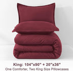 Litanika Burgundy Red Comforter Set King Size, 3 Pieces Lightweight Solid Bedding Comforter Set, All Season Fluffy Bed Set (104x90In Comforter & 2 Pillowcases)