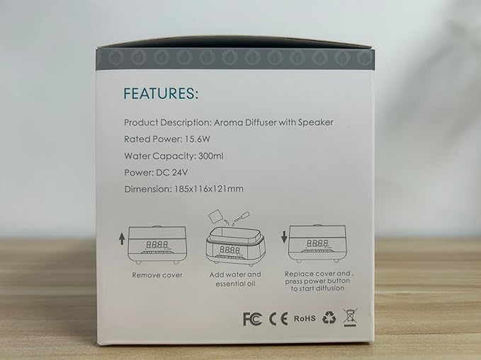 Versatile Essential Oil Diffuser, 300ml Aroma Diffuser with Bluetooth Speaker and Alarm Clock, 7 Colors LED Light Aromatherapy Diffusers & Cool Mist Humidifier 3-Level Brightness, Auto-Off Protection