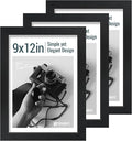 9x12 Frame 3 Pack - Black Woodgrain, 9 x 12 Picture Frame with HD Tempered Glass, Table or Wall Display