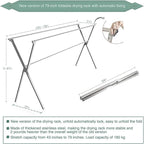 Clothes Drying Racks Outdoor, 82 Inches Updated Version,Stainless Steel Laundry Drying Rack for Indoor Outdoor and The Balcony,Length Adjustable Saves Space,with Windproof Hooks(002)