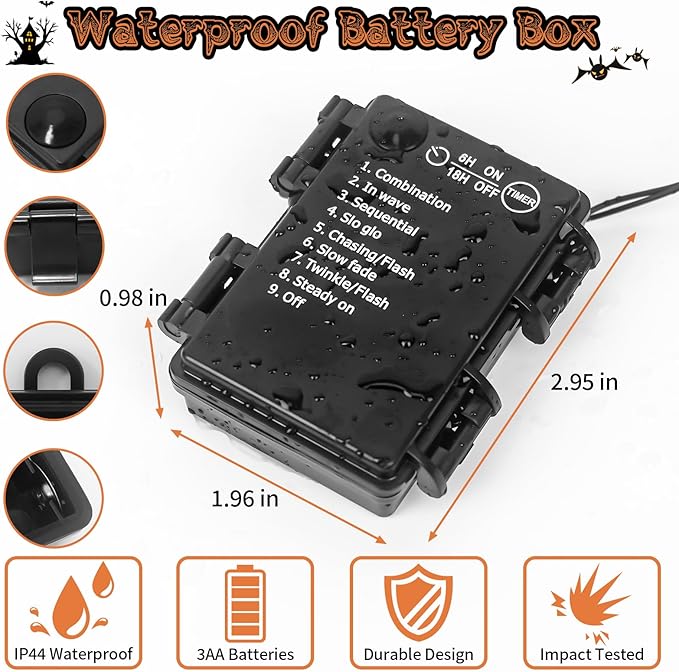 Halloween Horror Atmosphere Lights, Orange&Purple LED String Lights with 9.9FT Creepy Black Gauze, Battery Powered with Timer & 8 Flashing Modes (Orange & Purple)