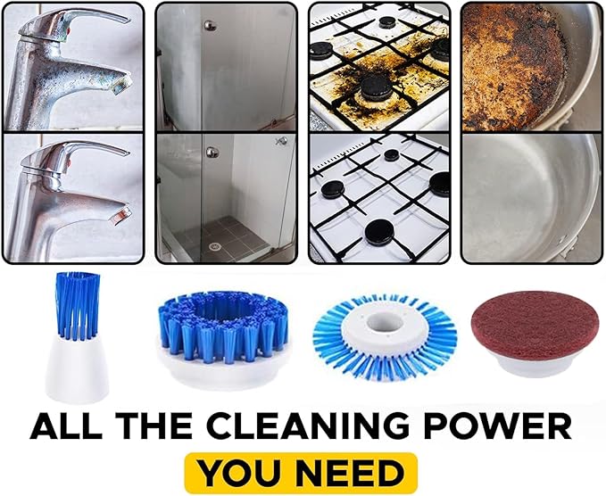 Electric Scrubber Power Cordless, Portable 360 Handheld Washing Cleaning Machine with 6 Replaceable Brush Heads, High Rotation for Bathroom, Floor, Kitchen, Car, Sink, Wall, Window