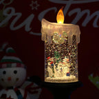 Eldnacele Christmas Snow Globe Candle Battery Operated Lighted Flameless Candles Light Swirling Water Glittering Spinning Candles for Home Decoration(Snowmen Family)