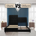 PaPaJet Bed Frame Queen Size Upholstered Platform Bed with 52.8'' Tall Sleigh Headboard, Button Tufted, No Box Spring Needed, Easy Assembly, Black