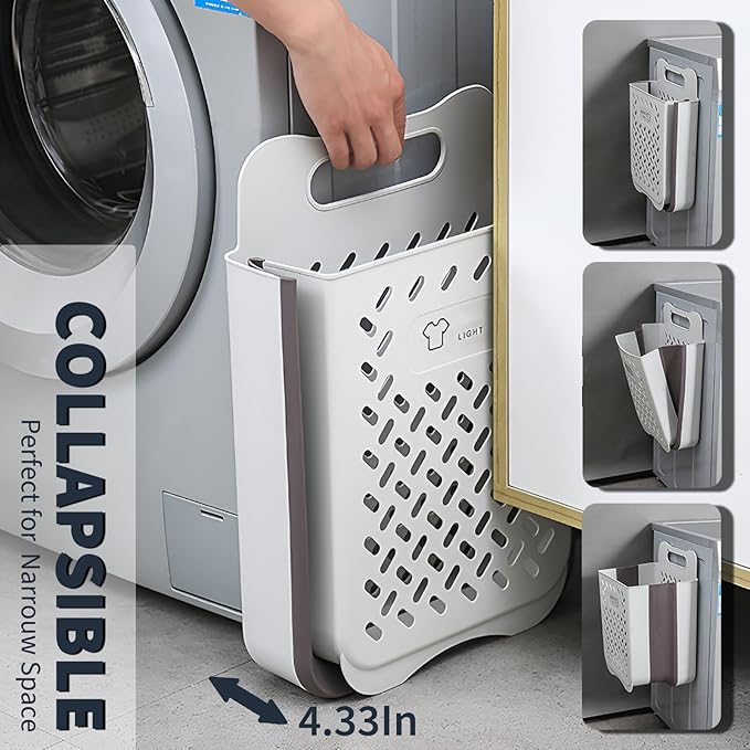 Plastic Foldable Laundry Basket with Handle, 42L Wall Mounted Laundry Hamper Freestanding Dirty Clothes Hamper, Collapsible Laundry Baskets Pop Up Hamper Storage Container for Snacks Dolls