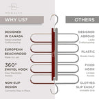 MORALVE Pants Hangers Space Saving - European Beechwood Scarf and Jean Hangers - Closet Organizer and Space Saver Pant Rack, Leggings Hanger, and Scarf Holder with 360° Swivel Hook (1 Pack)