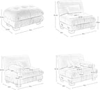 Loveseat Modular Sectional Sofa, U Shaped Couch with Ottoman, Cloud Couch Sectional Couch Home Sofa Living Room Oversized Couch Deep Seat Couch with Round Bolster Armrests 4 Pillows(White)