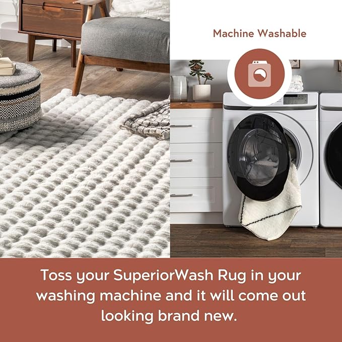 nuLOOM Jeni Checkered 6 Round Machine Washable Area Rug for Living Room Bedroom Dining Room Kitchen, Off White