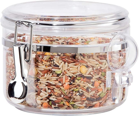 OGGI Clear Canister Airtight 28oz - Clamp Lid & Spoon - Airtight Food Storage Containers, Ideal for Kitchen & Pantry Storage of Bulk, Dry Food Including Flour, Sugar, Coffee, Rice, Tea, Spices & Herbs