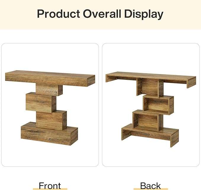 Tribesigns 42.5" Farmhouse Console Table, Narrow Wood Sofa Table Behind Couch with Geometric Base, Industrial Entryway Accent Table for Living Room, Hallway, Entrance (Light Brown)