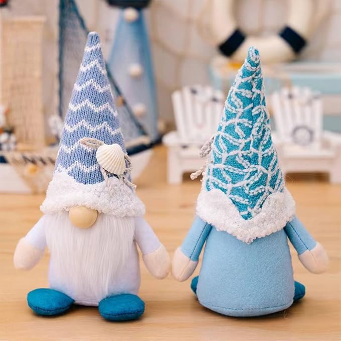 Summer Gnomes Decorations, Beach Gnome Plush Decor for Home Ocean Day Gnomes Tiered Tray Decor Handmade Tomte Swedish Nisse Scandinavian Elf Dwarf,Birthday Gnome Gifts, White
