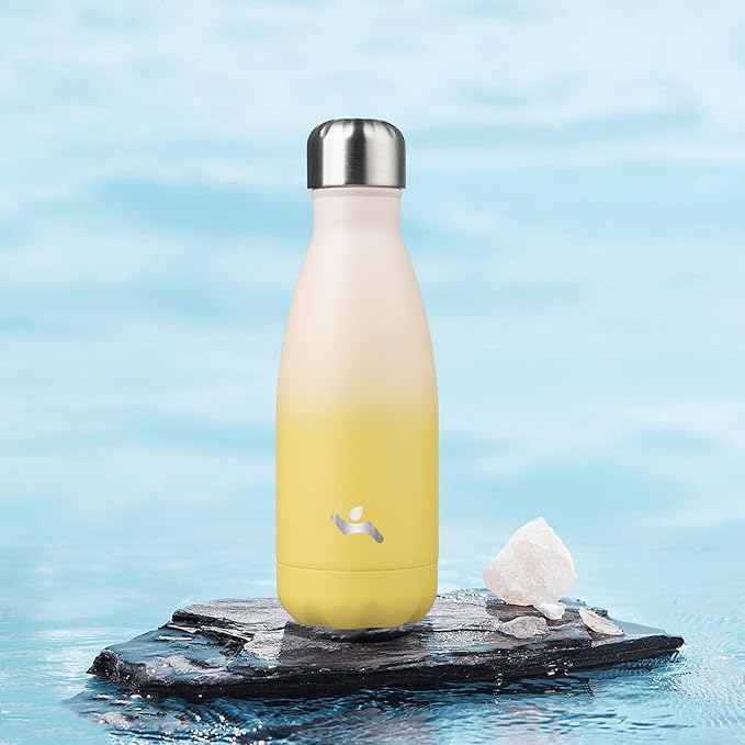 Insulated Water Bottles,12 oz Double Wall Stainless Steel Vacumm Metal Flask for Sports Travel,Lemon