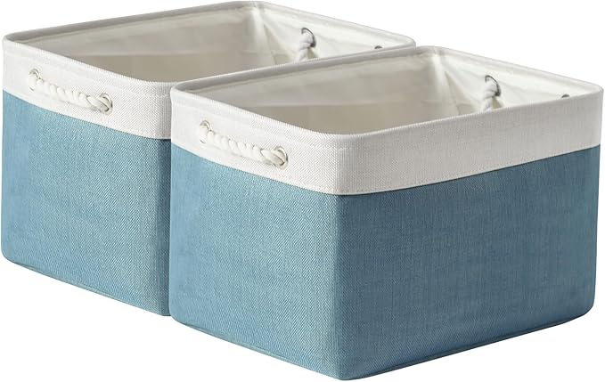 TcaFmac Organization and Storage Basket for Organizing - 16x12x12 inch Large 2 Pack Fabric Storage Cubes, Collapsible Storage Bins for Shelves Box Closet Cloth Home Toy Books Kids (White & Green)