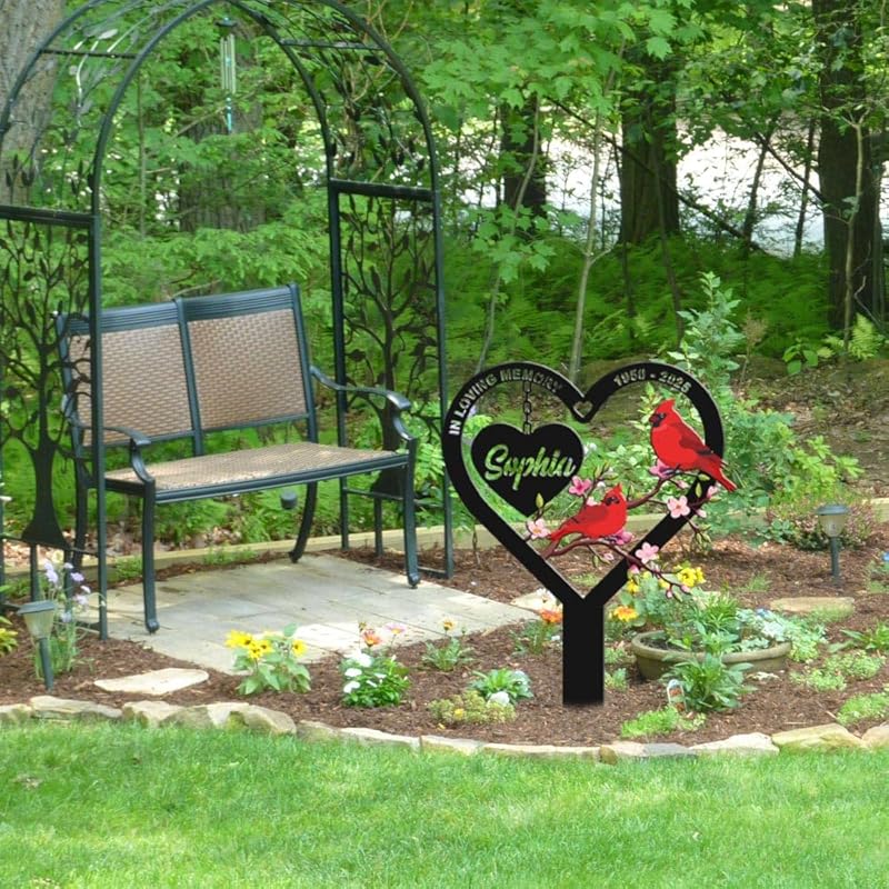 Personalized Cemetery Memorial Metal Stakes, Cardinals Memorial Grave Markers,Graden Decorations for Loss of Mother Father, Outdoor Sympathy Decor Gift
