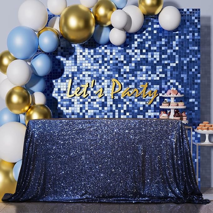 SquarePie Sequin Tablecloth 50 x 72 Inch Navy Blue Sparkly Table Linen for Wedding Party