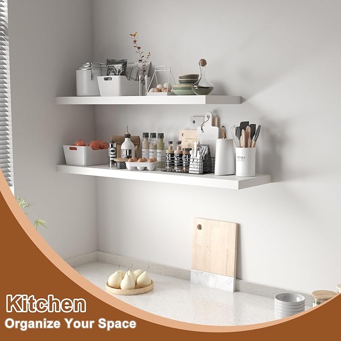 12 Inch Deep Floating Shelves for Wall 1 Pack White Floating Shelves Large Storage Space Wall Mount Shelf for Living Room Kitchen Bathroom 30" W x 12" D x 1.2" H White