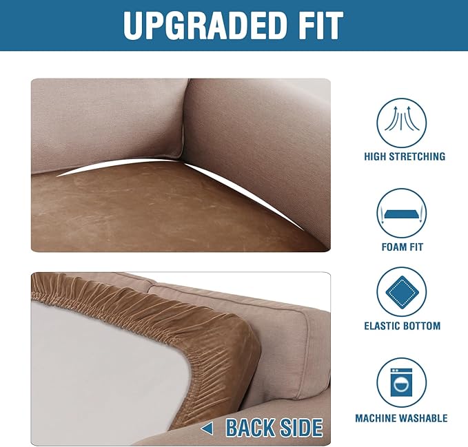 H.VERSAILTEX Velvet Stretch Individual Couch Cushion Cover Plush Cushion Slipcover for Loveseat Sofa Cushion Furniture Protector Seat Cushion Sofa Cover (1 Piece Sofa Cushion Cover, Camel)