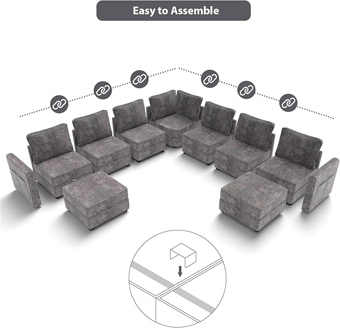 mestyl Modular Sectional Sofa Convertible Sofa Couch Set with Storage for Living Room, Modern 3 Seater Modular Sectional Couch (Grey)