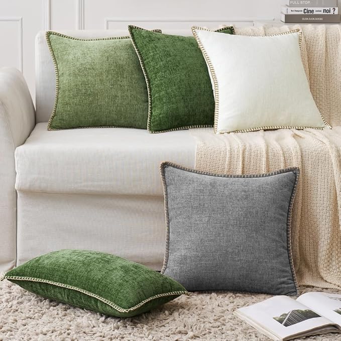 MIULEE Pack of 2 Couch Throw Pillow Covers 24x24 Inch Dark Gray Farmhouse Decorative Pillow Covers with Stitched Edge Soft Chenille Solid Dyed Spring Pillow Covers for Sofa Bed Living Room