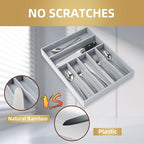 Silverware Organizer 13 Inch Gray Bamboo Kitchen Drawer Organizer 7 Slots Utensil Organizer Silverware Holder Cutlery Organizer Flatware Tray (Large)