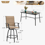 Sophia & William Outdoor Bar Set, Patio Bar Table and Chairs Set, Bar Height Patio Set - 4 x Swivel Bar Chairs(Brown-Padded), 1 x Rectangular Bar Table