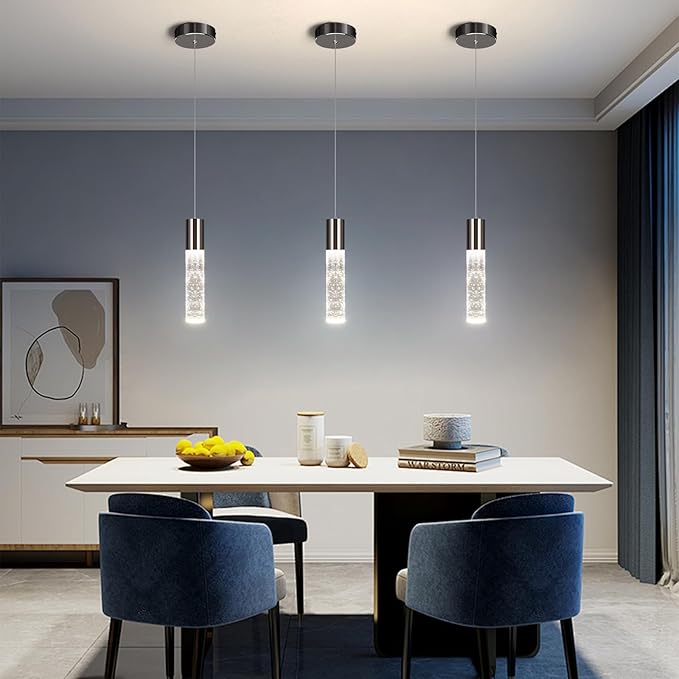 OKELI Modern Pendant Light,3Color LED Bubble Crystal Island Light Fixtures,Black Mini Pendant Lighting for Kitchen Island,Bar,6W,3000-6000K,ETL