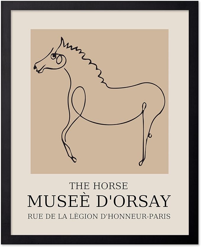 Poster Master Vintage Poster - Retro Minimalist Print - Gift for Artist, Friend - Horse, Line Drawing, Sketch, Abstract - Wall Decor for Living Room, Bedroom, 11x14 Black Framed