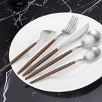 Matte Silver Silverware Set With Brown Handle, Vanys 20 Piece Stainless Steel Cutlery Flatware Set, Kitchen Utensil Sets for 4, Tableware With Knife Spoons And Forks Set, Satin Finished Polished