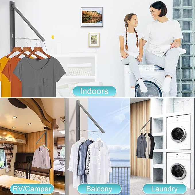 Retractable Clothes Drying Rack,Space Saver Wall Mounted Folding Hanger for Laundry Room, Closet Storage Organization, Easy Installation Aluminium Never Rust Dryer 1pcs