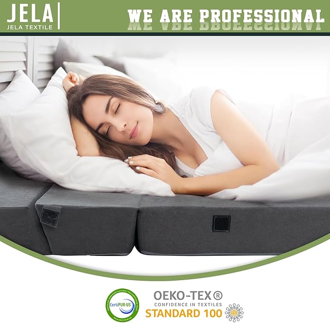jela Foldable Sofa Bed Soft Foam Convertible Sleeper Chair Luxury Miss Fabric Fold Out Chair Bed Floor Couch with Back Support Floor Sofa for Living Room Bedroom (Twin,Dark Gray)