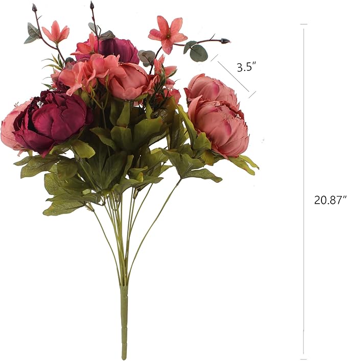 Duovlo Fake Flowers Vintage Artificial Peony Silk Flowers Wedding Home Decoration,Pack of 1 (New Red)