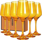 Amber Wine Glasses Set of 6-12oz Amber Long Stem Wine Glass Cups, Pretty Crystal Glassware, Hand Blown Goblets Drinkware, Unique Drinking Stemware Holiday Gift Set