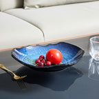 Ceramic Decorative Dish, Large Blue Pottery Decorative Bowl, Porcelain Centerpiece Tray, Key Bowl, Gift Decor Tray for Tabletop Entryway Table Living Room Dining(12'' Dish)