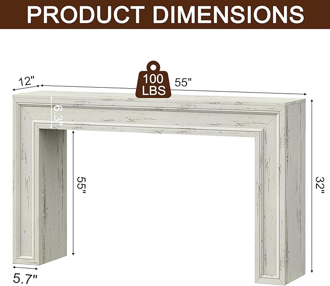 Rresyet 55 Inch Long Console Table, Sofa Table Behind Sofa, Wooden Entryway Table, Farmhouse Entryway Table for Entry, Hallway, Living Room (White)