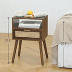 MaxSmeo Mid Century Nightstand, Rattan Side Table with Drawer, Wood Modern Bedside Table for Bedroom, Living Room and Small Spaces (Rustic Brown)