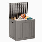 31 Gallon Resin Deck Box, Lockable Patio Outdoor Storage Box for Furniture, Garden Tools and Tools Storage, Waterproof Outside Storage Boxes - Grey