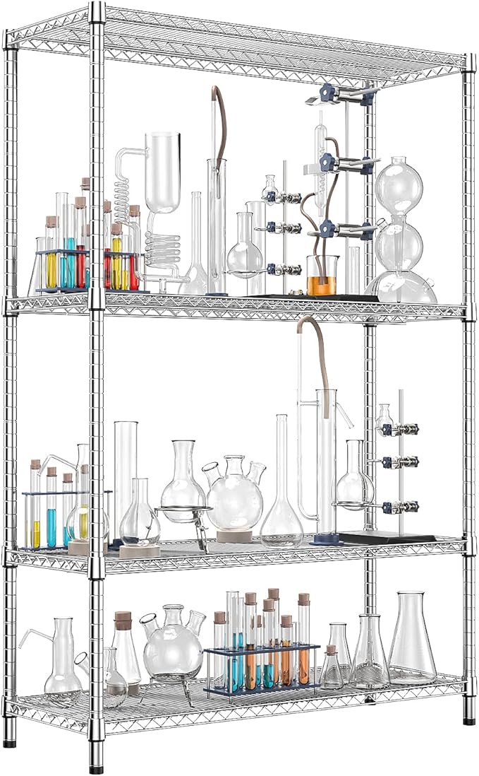 IZEUK 3400 LBS Garage Shelving Wide Storage Shelves 4 Tier Metal Shelves Heavy Duty Adjustable Utility Shelf Rack Chrome 17.7" D x 59.1" W x 70.4" H