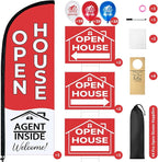 44 Pcs Open House Signs for Real Estate Agent Supplies, Double Sided Open House Flag with Poles Kit, 7.6 x 5.4 Ft Red Opening Sign Banner Set, 5 Pack Yard Signs with Metal Stakes 30 Balloons