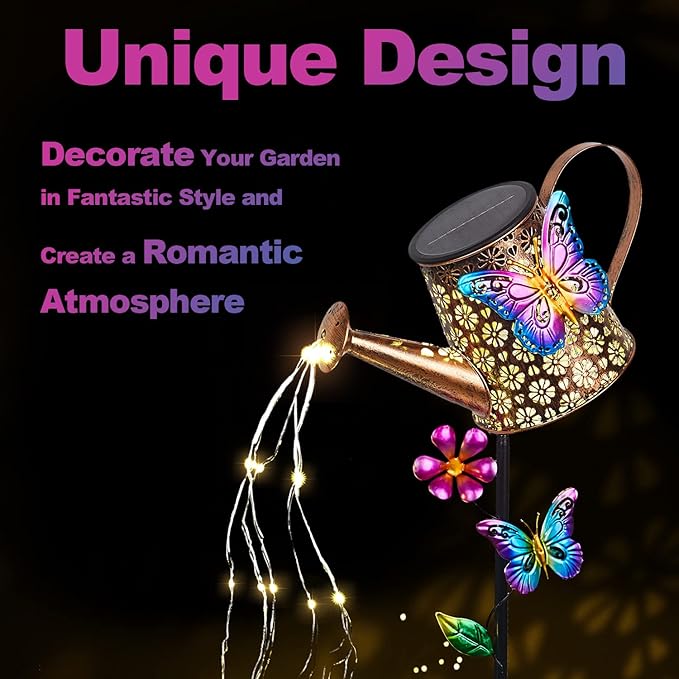 Solar Watering Can with Lights Outdoor Garden,Waterproof Garden Stake Lights Decoration for Yard Lawn Patio Pathway Front Porch Landscape Gardening Gifts for Mom Grandma Women Birthday Gift
