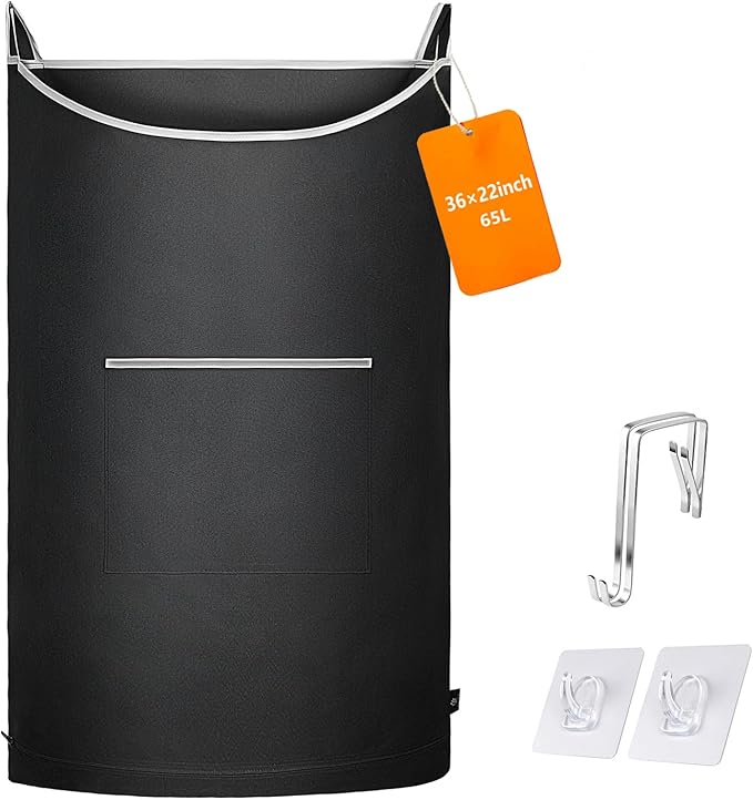 XL Hanging Laundry Hamper Bag, Black Door Hanging Hamper with Large Openging, Hanging Laundry Bag and Basket for Home, Dorm, or Travel,Durable and Stylish Design(Black 36x22Inch)