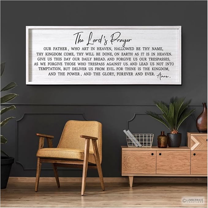 Our Father Prayer Bible Verse Framed Wall Art, 40''×15'' Rustic Religious Christian Lords Prayer Sign for God Jesus Christ Prayer, Horizontal Holy Inspirational Catholic Scripture Decor