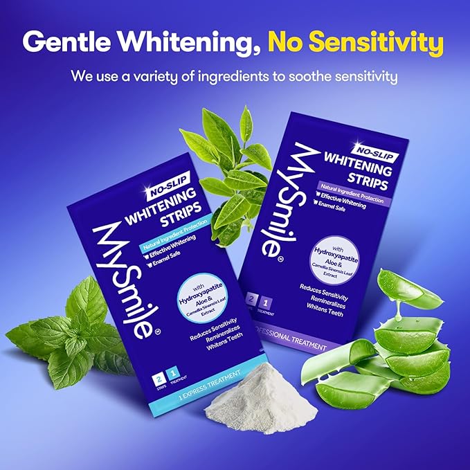 MySmile Teeth Whitening Strips 21 Treatments Kit, Hydroxyapatite-Infuse White Strips, Non-Sensitive Teeth Whitening with Soothing Natural Ingredients, Enamel-Safe, Residue-Free, Non-Slip(42 Count)