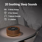White Noise Sound Machine Alarm Clock 7 Color Night Light Sound Machine for Adult/Baby 20 Soothing Sound 31 Level Volume 6 Level Screen Brightness 5 Timer Set Memory Function Touch Control Wood Grain