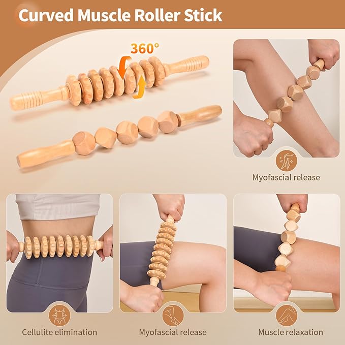 5 in 1 Wood Therapy Massage Tools Lymphatic Drainage Massager Maderoterapia Kit Wooden Massager Body Sculpting Tools for Muscle Pain Relief, Anti-Cellulite, Body Contouring and Shaping