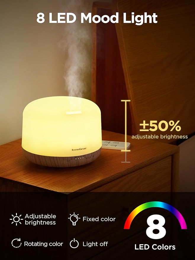 InnoGear 500ml Essential Oil Diffuser with Remote Control, Premium Ultrasonic Aromatherapy Diffusers Scent Humidifier Vaporizer Auto-Off Timer for Large Room Home, White